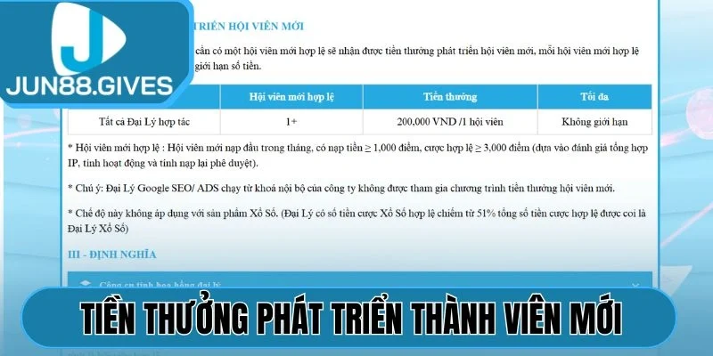 Tiền thưởng phát triển thành viên mới