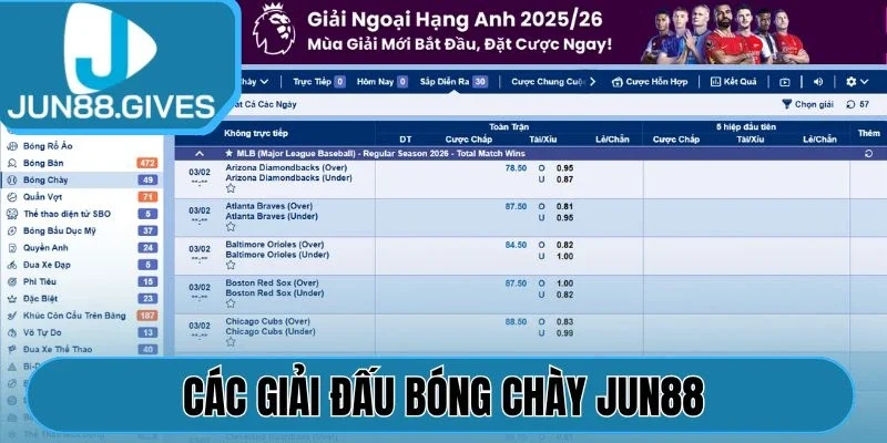 Các giải đấu bóng chày Jun88