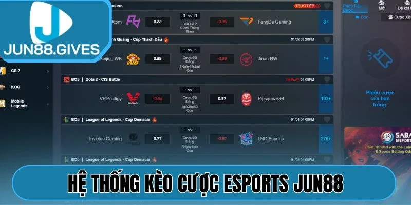 Hệ thống kèo cược Esports Jun88