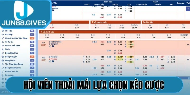 Hội viên thoải mái lựa chọn kèo cược 