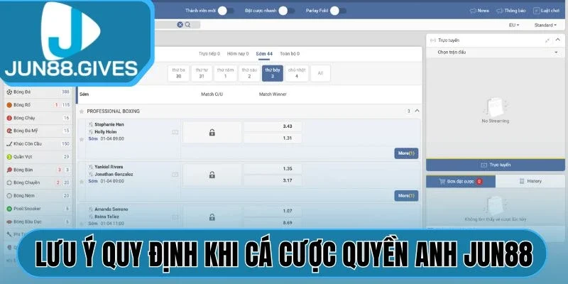 Lưu ý quy định khi cá cược quyền anh Jun88