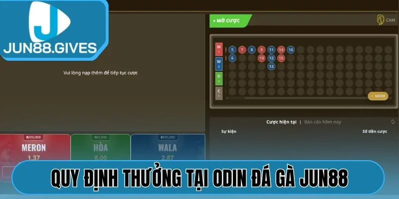 Quy định thưởng tại Odin đá gà Jun88