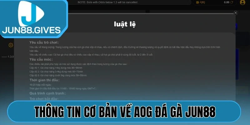 Thông tin cơ bản về AOG đá gà Jun88