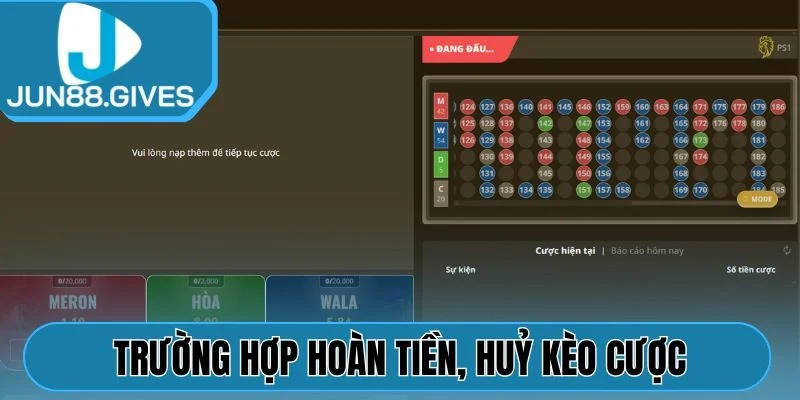 Trường hợp hoàn tiền, huỷ kèo cược