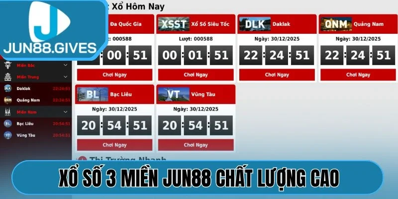 Xổ số 3 miền Jun88 chất lượng cao